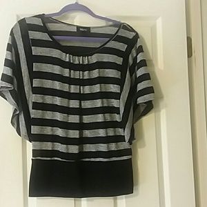 Ladies Black and Gray striped blouse gently used